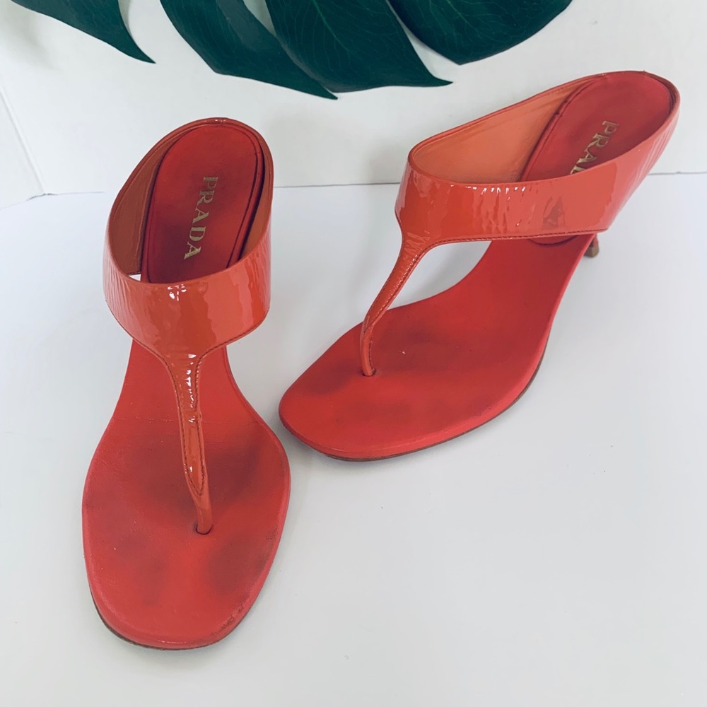 Prada coral patent leather kitten
